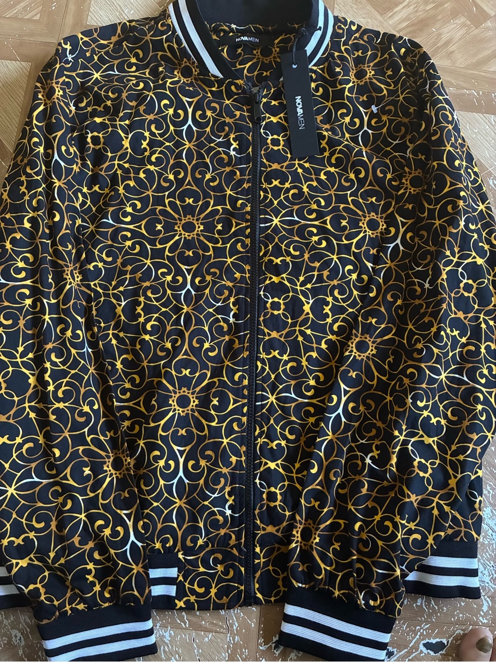 Men's Black & Gold Patterned Bomber Jacket by Anoname